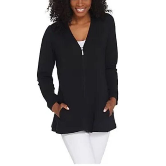 Denim & Co. Active Fit and Flare French Terry Zip Front Jacket - Picture 1 of 6